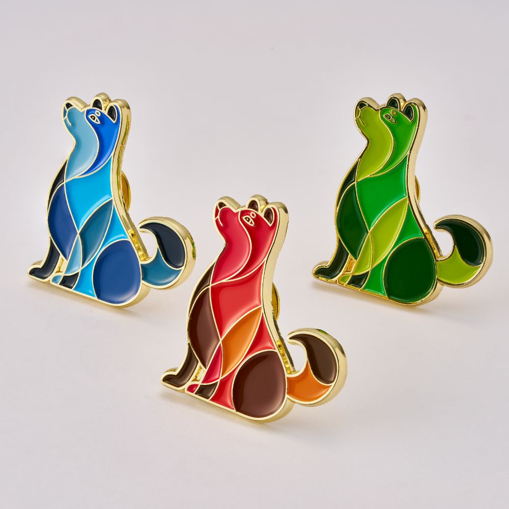 【アプリ交換限定】懐石 愛犬ピンバッジセット(赤・青・緑)